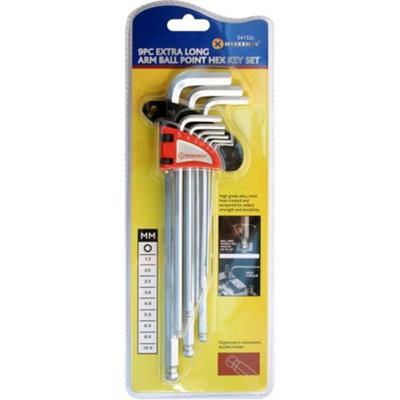 9pc Long Arm Hex Key Kit Slip Resistant Tamper Proof Anti Ball Allen Wrench Set