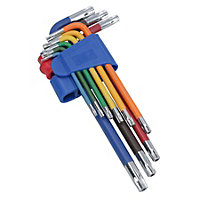 9pc Long Star Torx Tamper Proof Torx Keys Multicoloured with Holder T10-T50