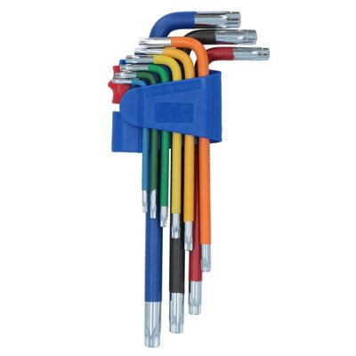 9pc Long Star Torx Tamper Proof Torx Keys Multicoloured with Holder T10-T50