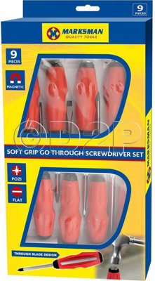 9Pc Soft Grip Go Through Screwdriver Set Impact Hammer Magnetic Hand Tool