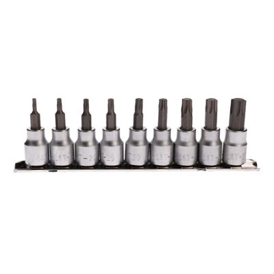 9pc Star Torx Bit Sockets Socket on Rail T10 - T55 Shallow Male