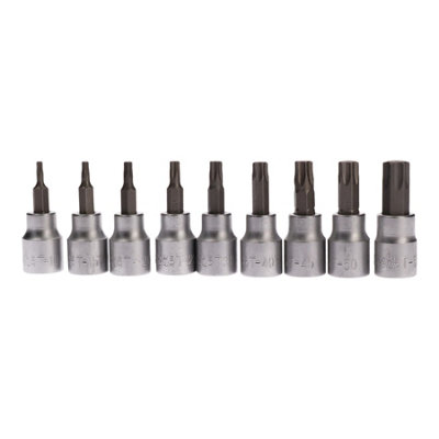 9pc Star Torx Bit Sockets Socket on Rail T10 - T55 Shallow Male