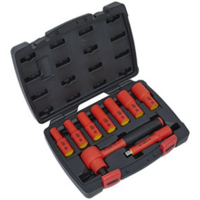 9pc VDE Insulated Socket & Ratchet Handle Set - 3/8" Square Drive 6 Point Metric