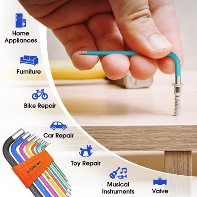 9PCS Metric Allen Key Set ,Ball End Long Arm, Colour Coded Hex Keys