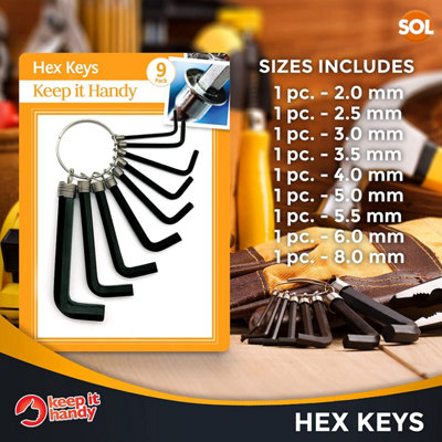 9pk Heavy Duty Allan Keys Assorted Sizes 2mm to 8mm Small Allen Key Set Hex Key