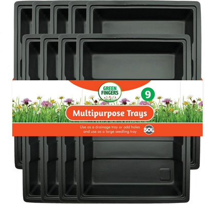 9pk Multipurpose Black Garden Seed Trays Without Holes Full Size