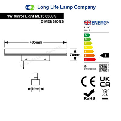 9w LED Bathroom Mirror Wall Light With Pull Cord Cool White 6500k IP20 ML15