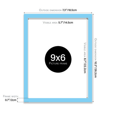 9x6 Light Blue Picture Frame (22.9 x 15.2cm) Poster, Photo, Artwork, Gallery Wall or Print