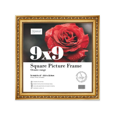 9x9 Gold Ornate Picture Frame (22.9 x 22.9cm) Poster, Photo, Artwork, Gallery Wall or Print