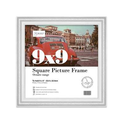 9x9 White Ornate Picture Frame (22.9 x 22.9cm) Poster, Photo, Artwork, Gallery Wall or Print