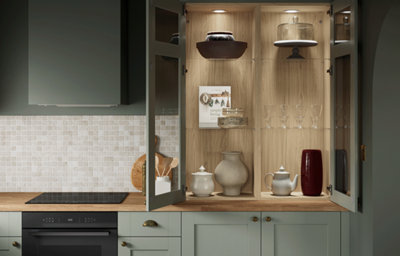 The Alpinia green kitchen, featuring matt green shaker cabinets.