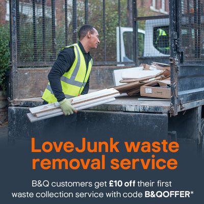 LoveJunk waste removal service. B&Q customers get £10 off their first waste collection service with code B&QOFFER (terms apply)