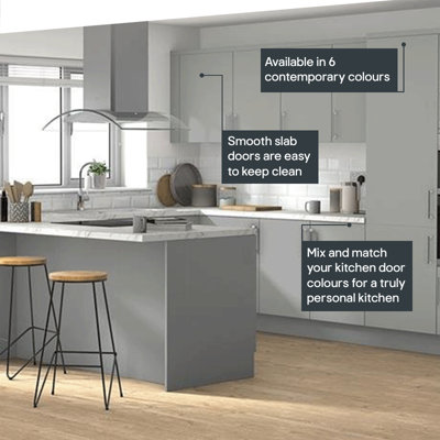 Kitchen featuring matt cabinets, available in 6 contemporary colours.
