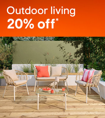 Shop up to 20% off selected outdoor living. Includes GoodHome Omalos Matt Beige Rattan effect Metal 4 Seater Coffee set. Terms & conditions apply, see the *Promotional terms & conditions at the end of the page.