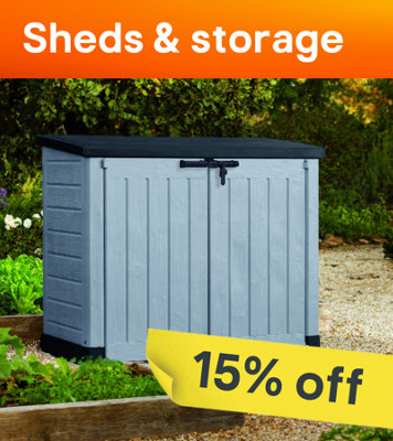 15% off selected sheds & garden storage. Terms & conditions apply, see the *Terms & conditions at the end of the page. Shop now