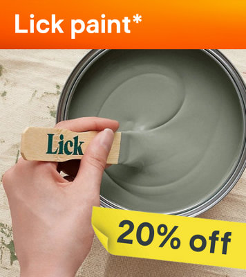 20% off Lick paint. Terms & conditions apply, see the *Terms & conditions at the end of the page. Shop now