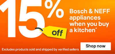 15% off selected Bosch and Neff appliances when you buy a kitchen. Click to shop now. Terms & conditions apply, refer to the *Promotional terms & conditions link in the footer of the page.