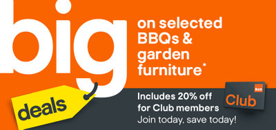 Club members get 20% off selected garden furniture and BBQs. Including GoodHome Omalos bistro set and GoodHome Attaia Black 3 burner Gas BBQ. Terms & conditions apply, see the *Terms & conditions at the end of the page.