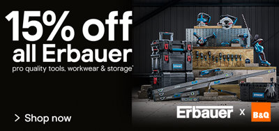 15% off all Erbauer pro quality tools, workwear & storage. Erbauer by B&Q. Terms & conditions apply, see the *Terms & conditions at the end of the page. Shop now