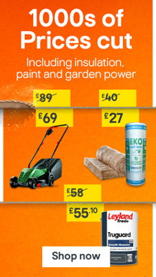 1000s of prices cut. Includes insulation, paint & garden power. Including Knauf Eko Roll Loft insulation roll, was £40 now £27, Bosch 1200W Corded Rotary Lawnmower was £89 now £69, Leyland Trade Truguard Smooth Masonry Paint, was £58 now £55.10. Shop now