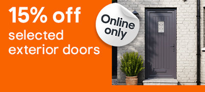 15% off selected exterior doors, online only. Includes Fortia Curral Frosted Glazed Modern Anthracite Front Door. Terms & conditions apply, see the *terms & conditions at the end of the page. Shop now.
