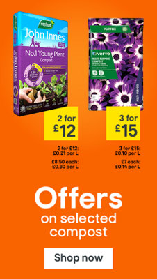 Offers on selected compost, includes Westland John Innes No.1 Peat-free Multi-purpose Compost 28L, 2 for £12, and Verve Peat-free Multi-purpose Compost 50L, 3 for £15. Shop now