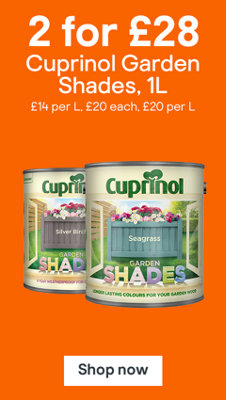2 for £28 Cuprinol Garden Shades, 1L. £14 per L, £20 each, £20 per L. Shop now.
