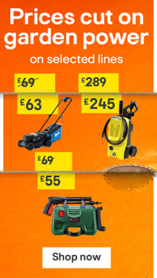Prices cut on garden power. On selected lines. Includes Mac Allister 1200W 32cm Corded Push Lawnmower was £69 now £63, Kärcher K5 Classic Car & Home Pressure washer was£289 now £245 and Bosch Aquatak Pressure washer was £69 now £55. Shop now