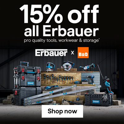 15% off all Erbauer pro quality tools, workwear & storage. Erbauer by B&Q. Terms & conditions apply, see the *Terms & conditions at the end of the page. Shop now