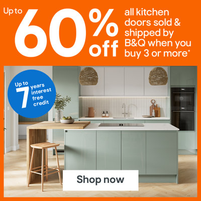 Save up to 60% on all kitchen doors sold and shipped by B&Q when you buy 3 or more. Up to 7 years interest free credit. Shop now