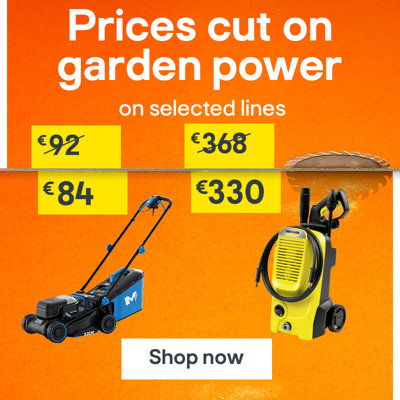 Prices cut on garden power. On selected lines. Includes Mac Allister 1200W 32cm Corded Push Lawnmower was €92 now €84, Kärcher K5 Classic Car & Home Pressure washer was €368 now €330. Shop now