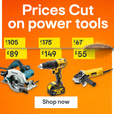 Price cuts on power tools. Makita corded circular saw was £105, now £89. DeWalt brushless coreded combi drill was £175, now £149. DeWalt corded angle grinder was £67, now £55. Shop now