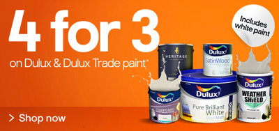 4 for 3 on dulux and dulux trade paint. Includes white paint. Terms and conditions apply. Shop now.