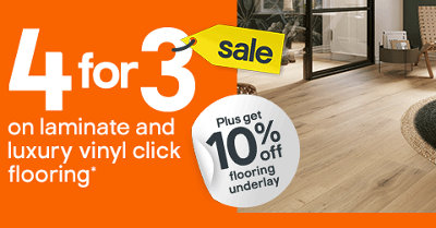 4 for 3 on laminate and luxury vinyl click flooring, plus get 10% off selected underlay. Includes GoodHome Dawnham Natural Wood effect Laminate Flooring. Terms & conditions apply, see the *terms & conditions at the end of the page. Shop now.