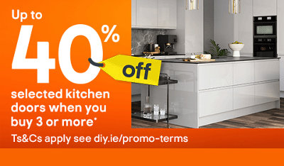 Shop up to 40% off selected kitchen doors. Includes GoodHome Garcinia light grey gloss cabinet doors. Terms & conditions apply, see the *Promotional terms & conditions at the end of the page.