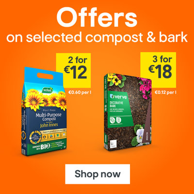 Offers on selected compost and bark. Westland John Innes Peat-Free Multi-Purpose Compost, 2 for €12, €0.60 per litre. Verve Decorative Bark, 3 for €18, €0.12 per litre. Shop now.