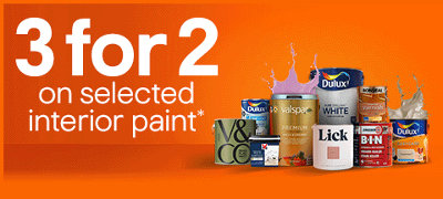 3 for 2 on selected interior paint. Click here to shop now. Terms & conditions apply, refer to the Promotional terms & conditions link in the footer of the page.