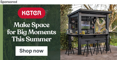 Sponsored banner for Keter Garden Furniture and Bars. Shop now button