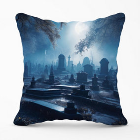 A Breathtaking Scene Of A Moonlit Graveyard Cushions 45cm x 45cm