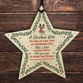 A Christmas Wish Wood Star Christmas Eve Box Stocking Filler Gift Tree Decoration