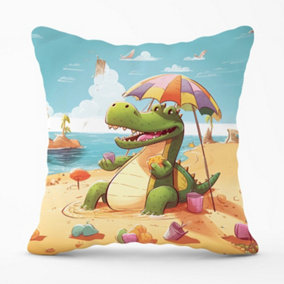 A Crocodile On A Beach Holiday Outdoor Cushion 45cm x 45cm