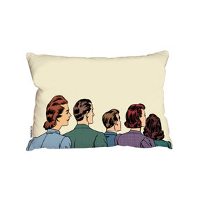 A Crowd Of Spectators Stand Back Retro Style Pop Art (Outdoor Cushion) / 30cm x 45cm