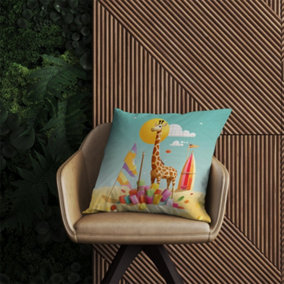 A Giraffe On A Beach Holiday Outdoor Cushion 60cm x 60cm