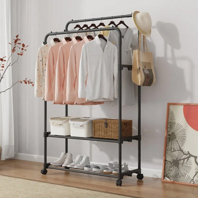 A-Heavy Duty Double Clothes Rail, Garment Rack with Shoe Storage