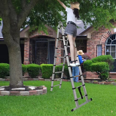 A-Ladder, Straight Telescopic Ladder with Non-Slip Feet, Load Capacity ...