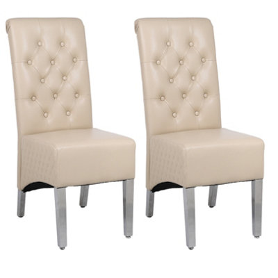 A Pair Cream Leather Aire High Tuffted Sturd & Knocker Back Dining ...