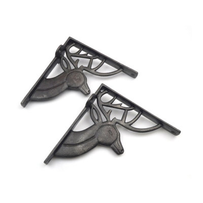 A Pair of Antique Cast Iron Deer Shelf Brackets - 150mm x 160mm - 3