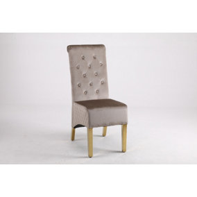 A Pair of Velvet Dining Chairs with Golden Legs in Brown