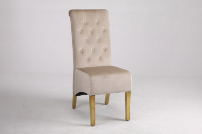 A Pair of Velvet Dining Chairs with Golden Legs in Cream