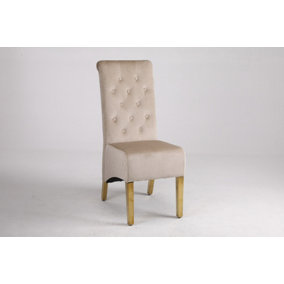 A Pair of Velvet Dining Chairs with Golden Legs in Cream